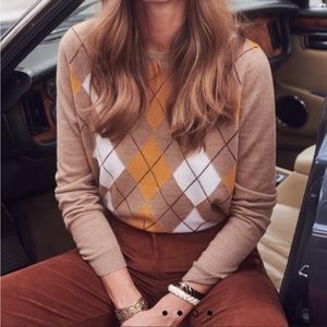 Sezane Joris Cashmere Argyle Diamond Pattern Sweater